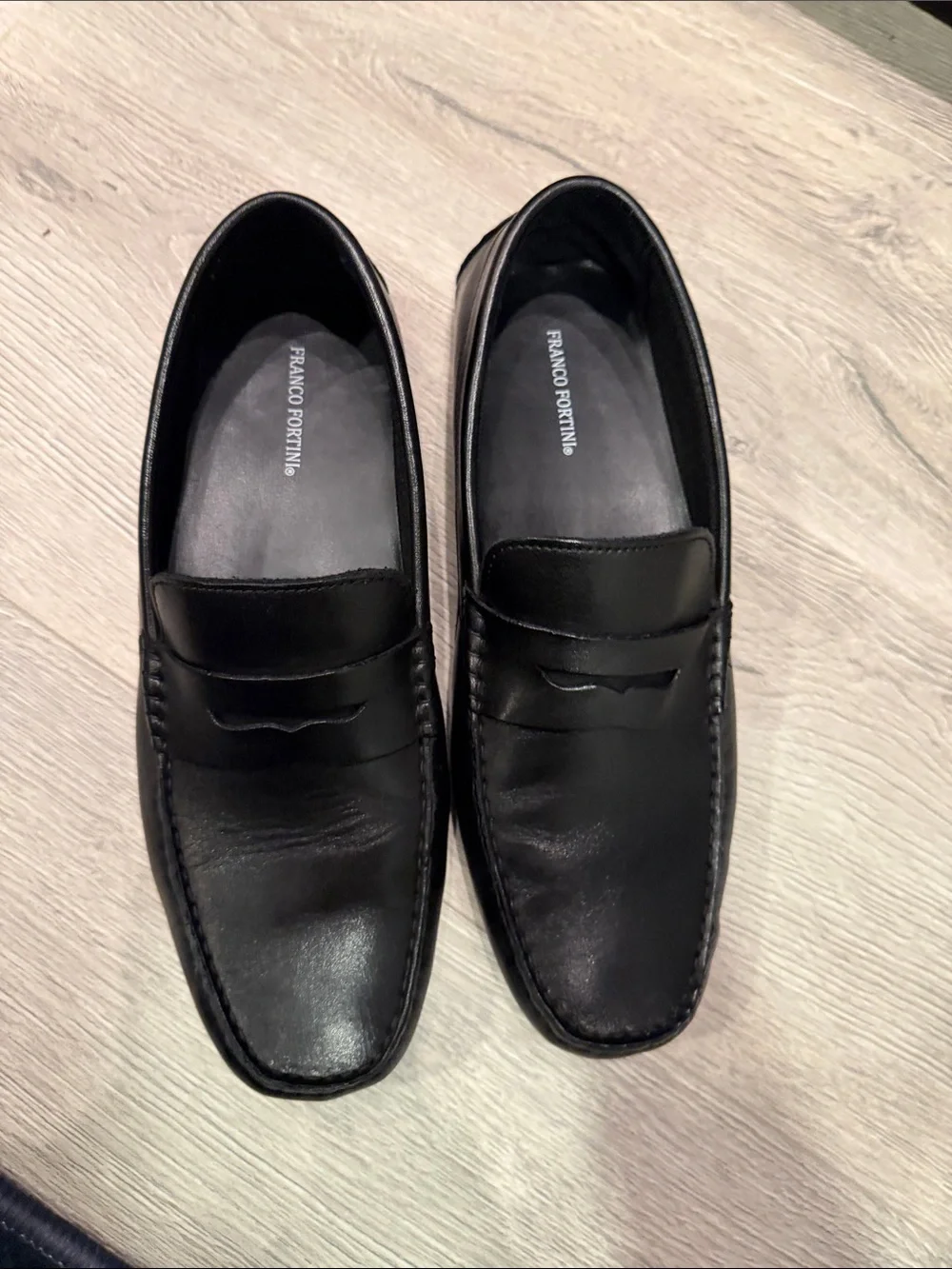 Franco Fortini Black Leather Penny Loafers